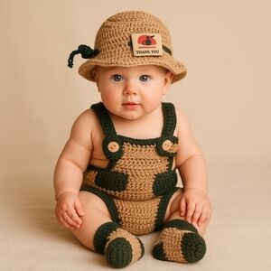 Hand Crafted Newborn 3-pc Set Crochet Photography props Hat diaper cover-up boot
